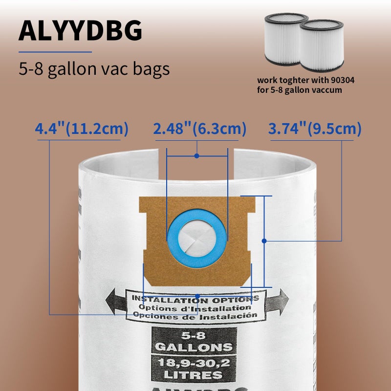 ALYYDBG for Shop Vac Bags 5-8 Gallon, Type E 90661 9066133, Type H 90671 9067133; VF2004, VHBS VDBS High- Efficiency Disposable Vacuum Collection Filter Bags 5 Pack - Image 3
